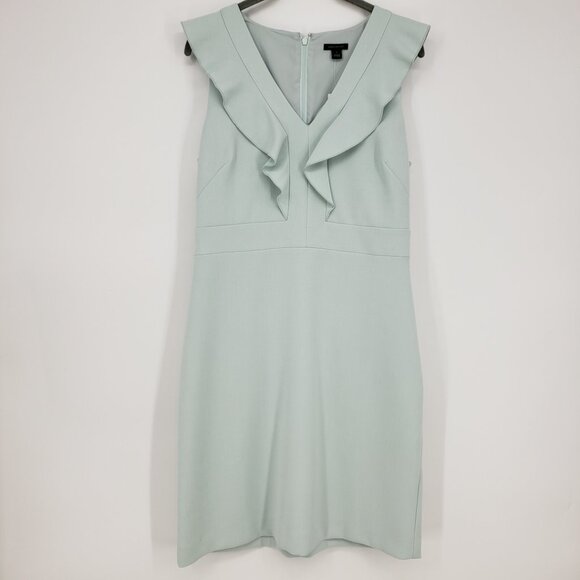 Ann Taylor Ruffle Trim Sheath Dress 6 Womens Sleeveless Light Mint Green NEW - Picture 1 of 13